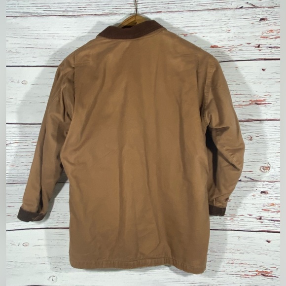 St Johns Bay Womens Medium Barn Jacket Chore Coat Tan Brown Plaid Flannel Lined - Picture 11 of 14